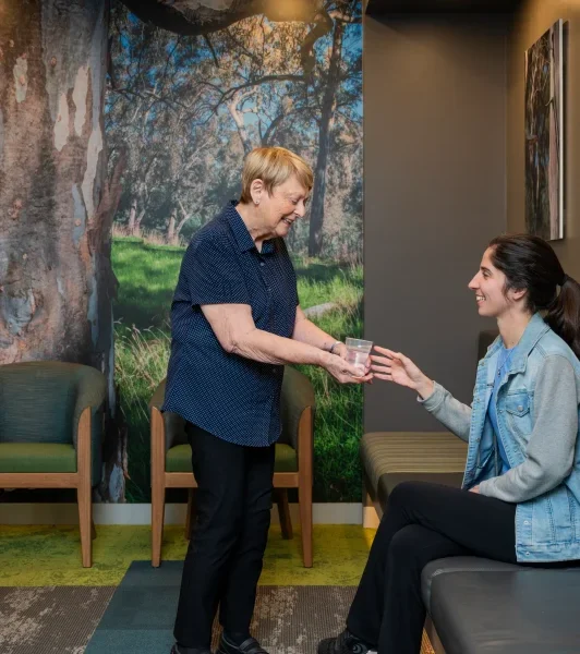 isabelle biram welcoming patient in waiting room riverview dental shepparton vic 189